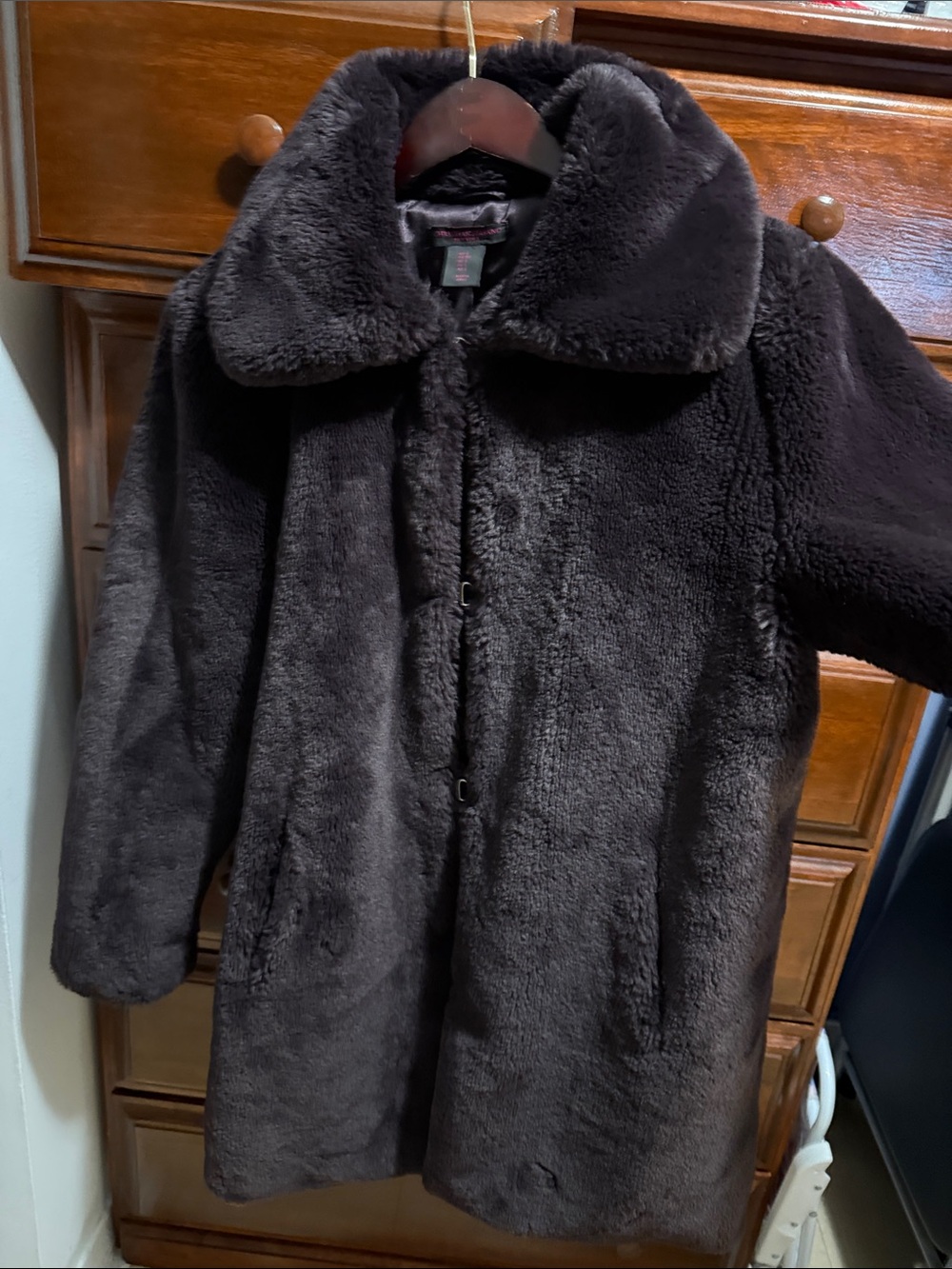 Christian Siriano Dark Brown Faux-Fur Teddy Coat